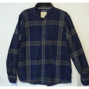 Fat Face Men's XL Indigo Dyed Plaid Flannel Button Down Blue Gray Ships from US